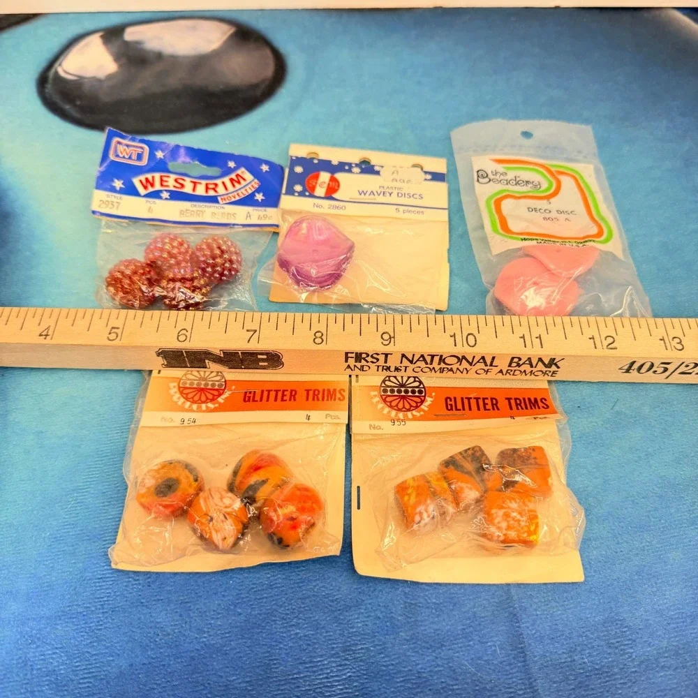 Vtg NOS Craft Bead Lot Walco Glitter Trims Westrim Berry Beads The Beadery Disc